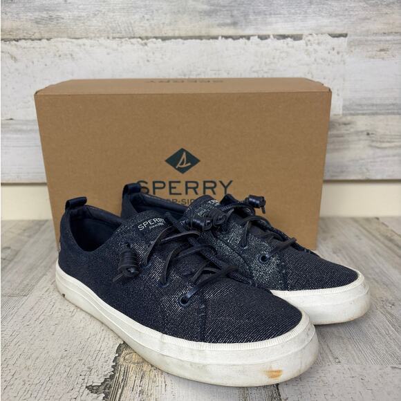 Sperry womens 8 Crest Vibe Black Sparkle Sneakers shoe lace up canvas casual - Picture 4 of 7